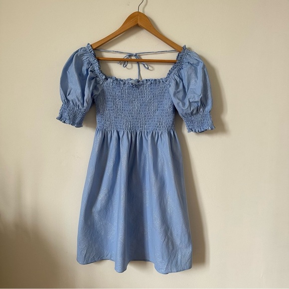Hill House The Athena Nap Mini Dress Light Blue Glitter Check Size S - Picture 4 of 9